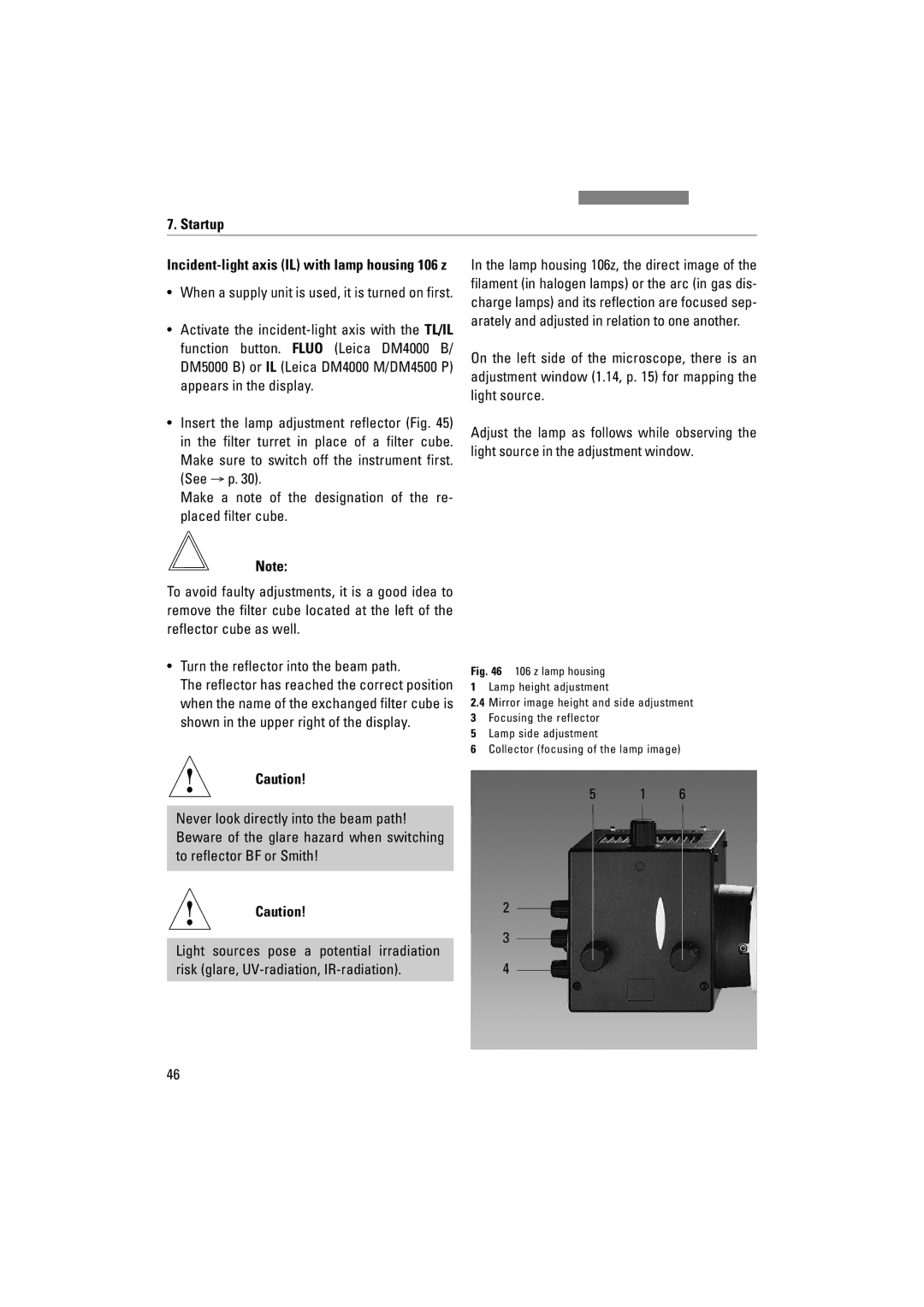 Leica DM4000M, DM5000B, DM4500P manual Incident-light axis IL with lamp housing 106 z 