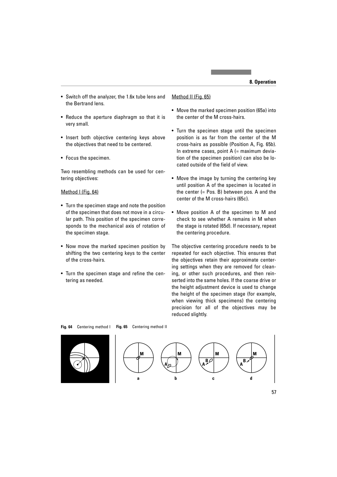 Leica DM5000B, DM4000M, DM4500P manual Method II Fig, Centering method I Centering method 