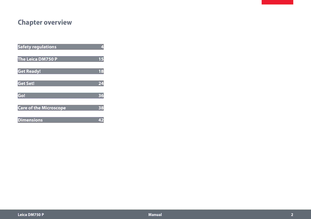 Leica dm750 p manual Chapter overview 