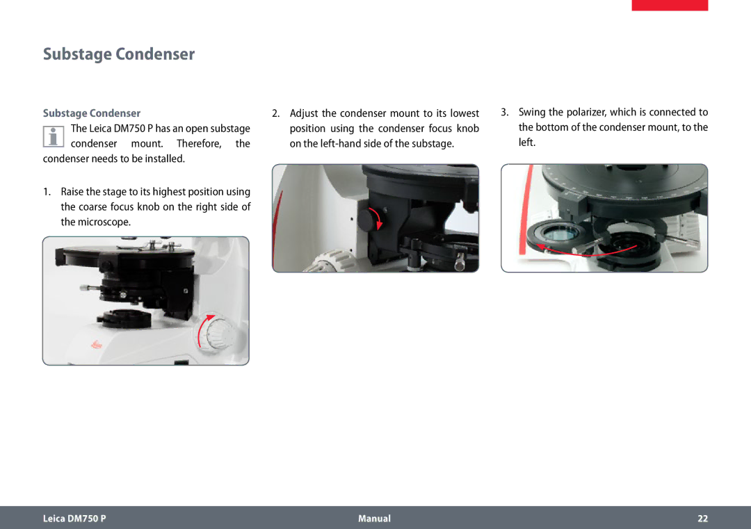 Leica dm750 p manual Substage Condenser 