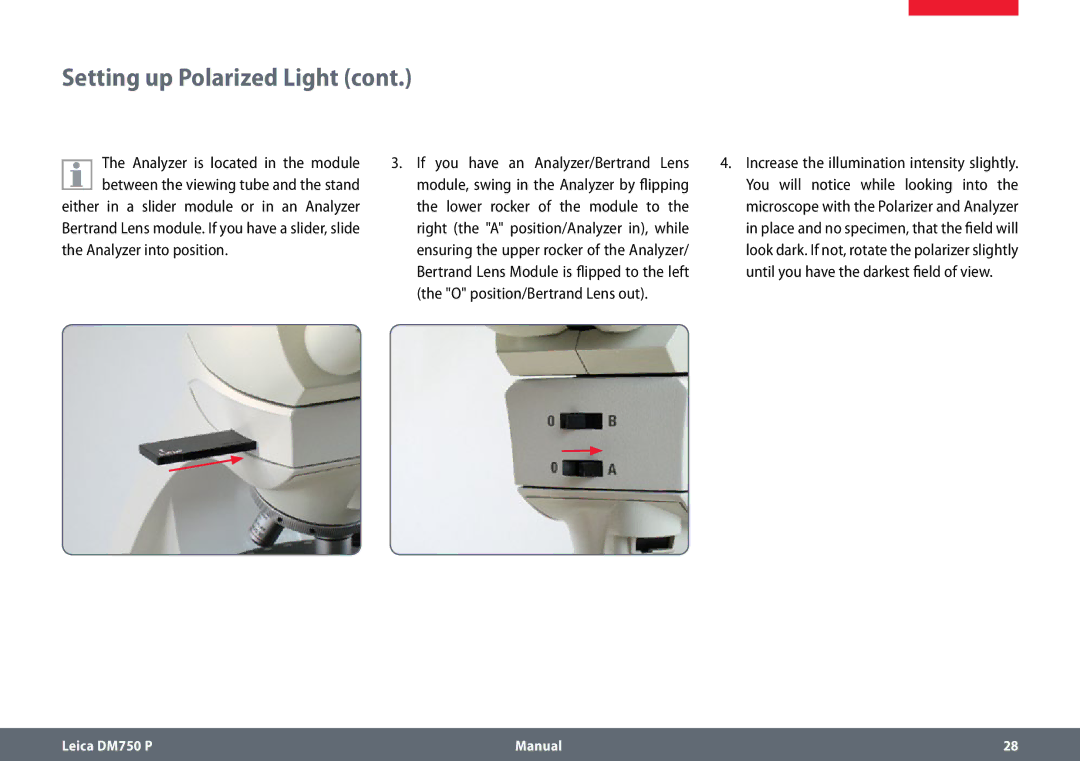 Leica dm750 p manual Analyzer into position 