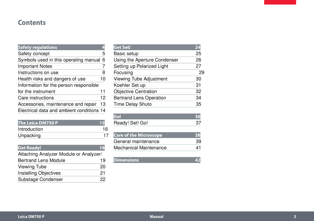 Leica dm750 p manual Contents 