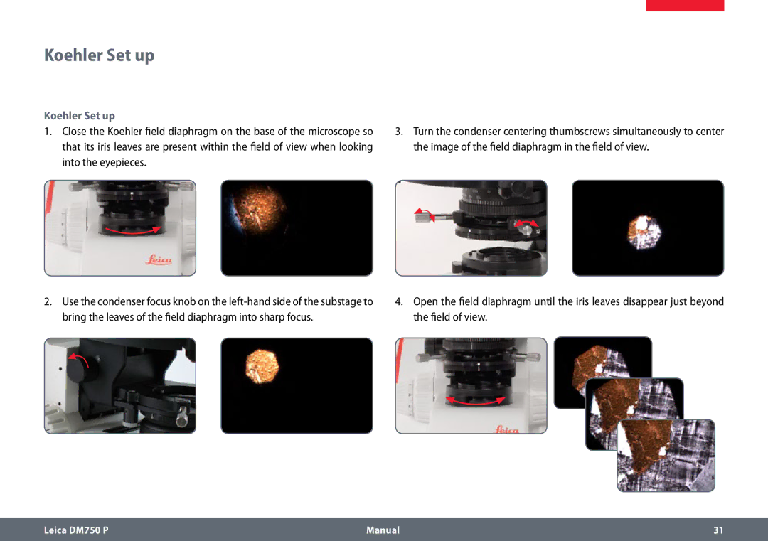 Leica dm750 p manual Koehler Set up 