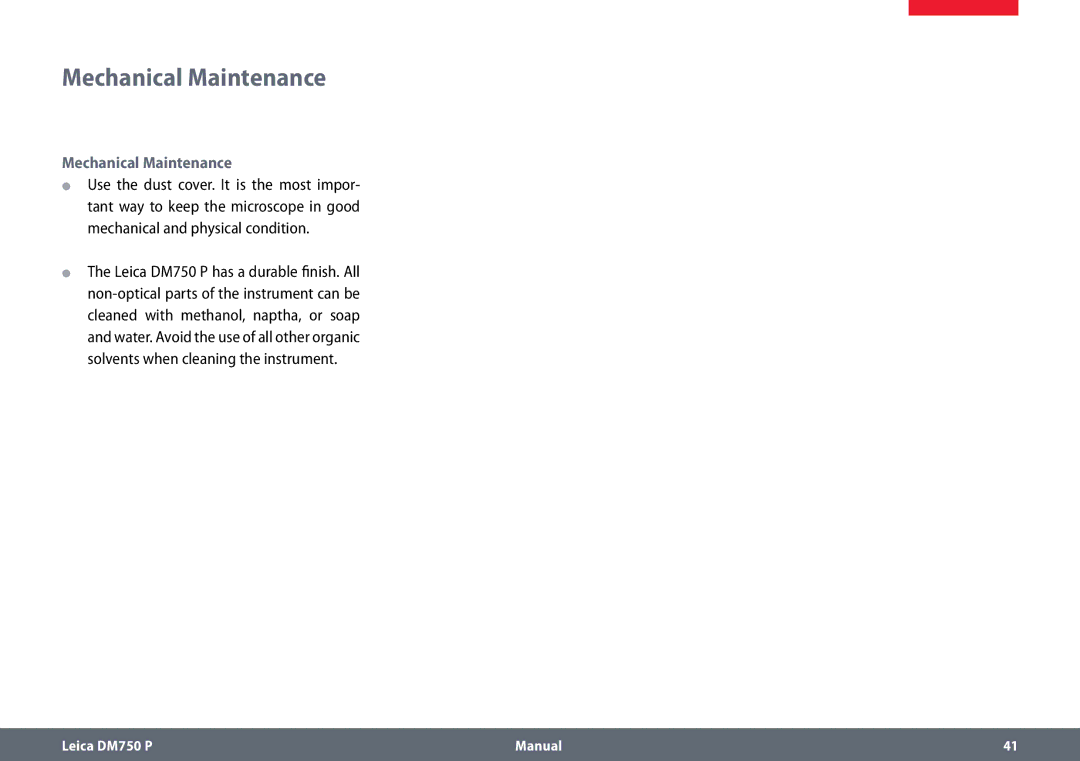 Leica dm750 p manual Mechanical Maintenance 