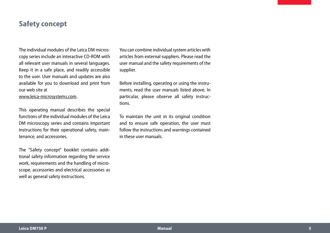 Leica dm750 p manual Safety concept 