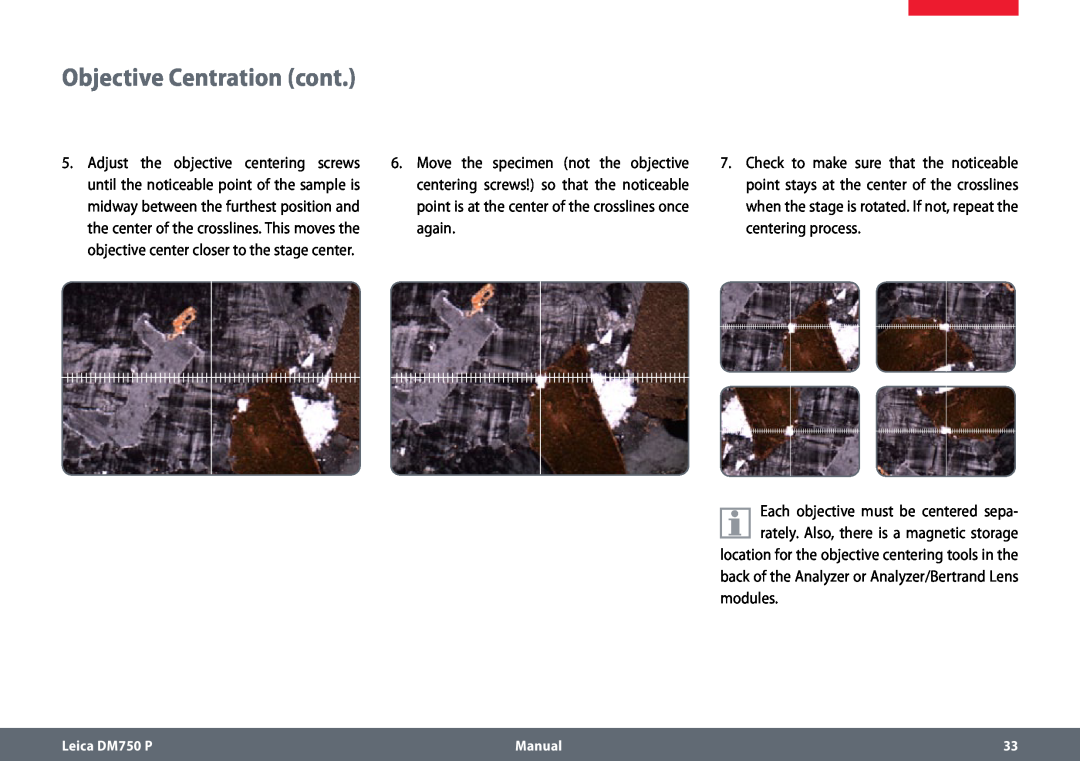 Leica dm750 p manual Objective Centration cont, modules, Leica DM750 P, Manual 