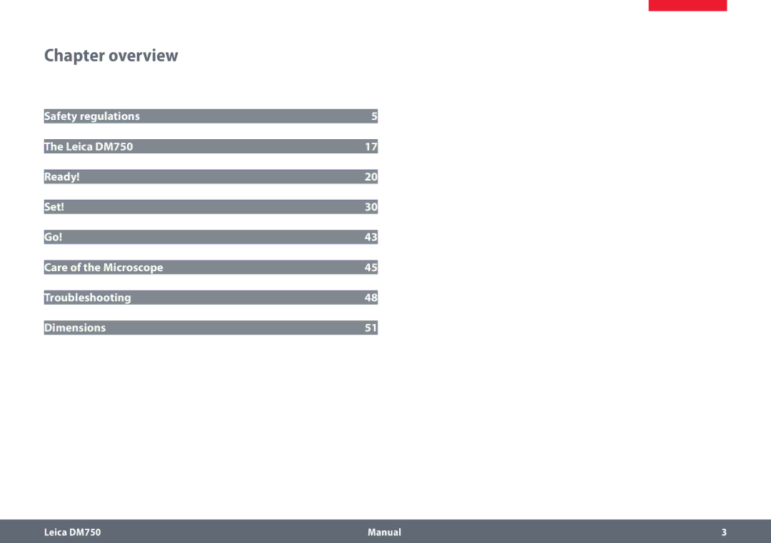 Leica DM750 manual Chapter overview 