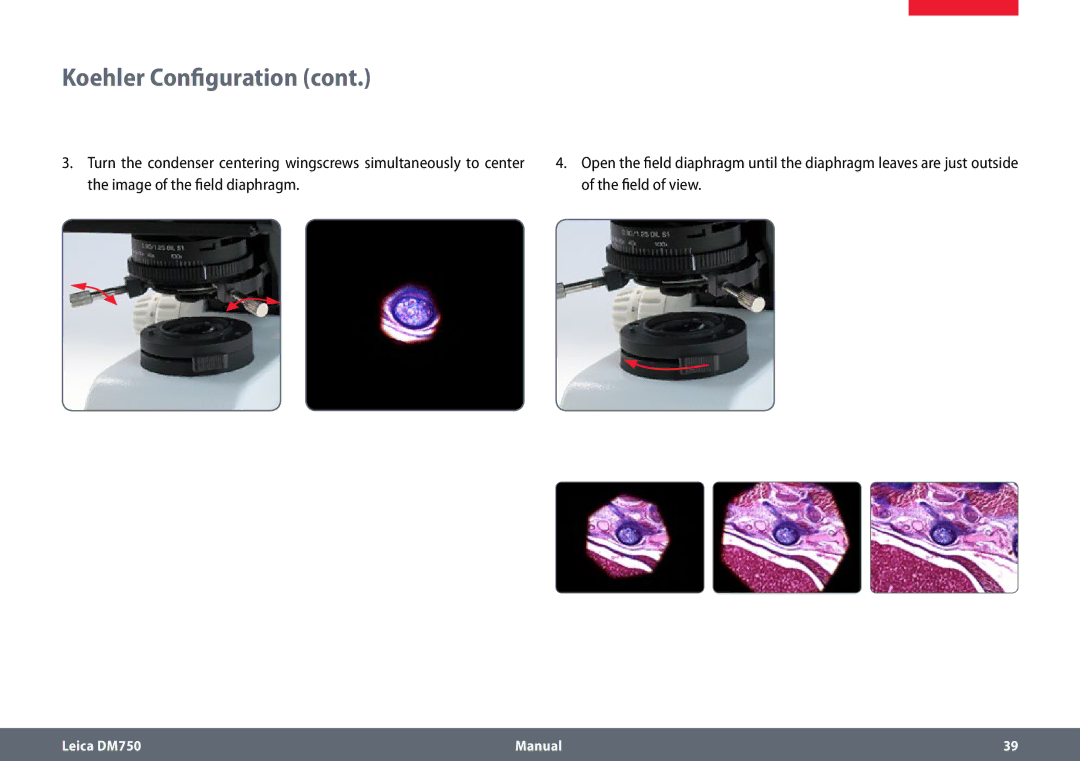 Leica DM750 manual Koehler Configuration 