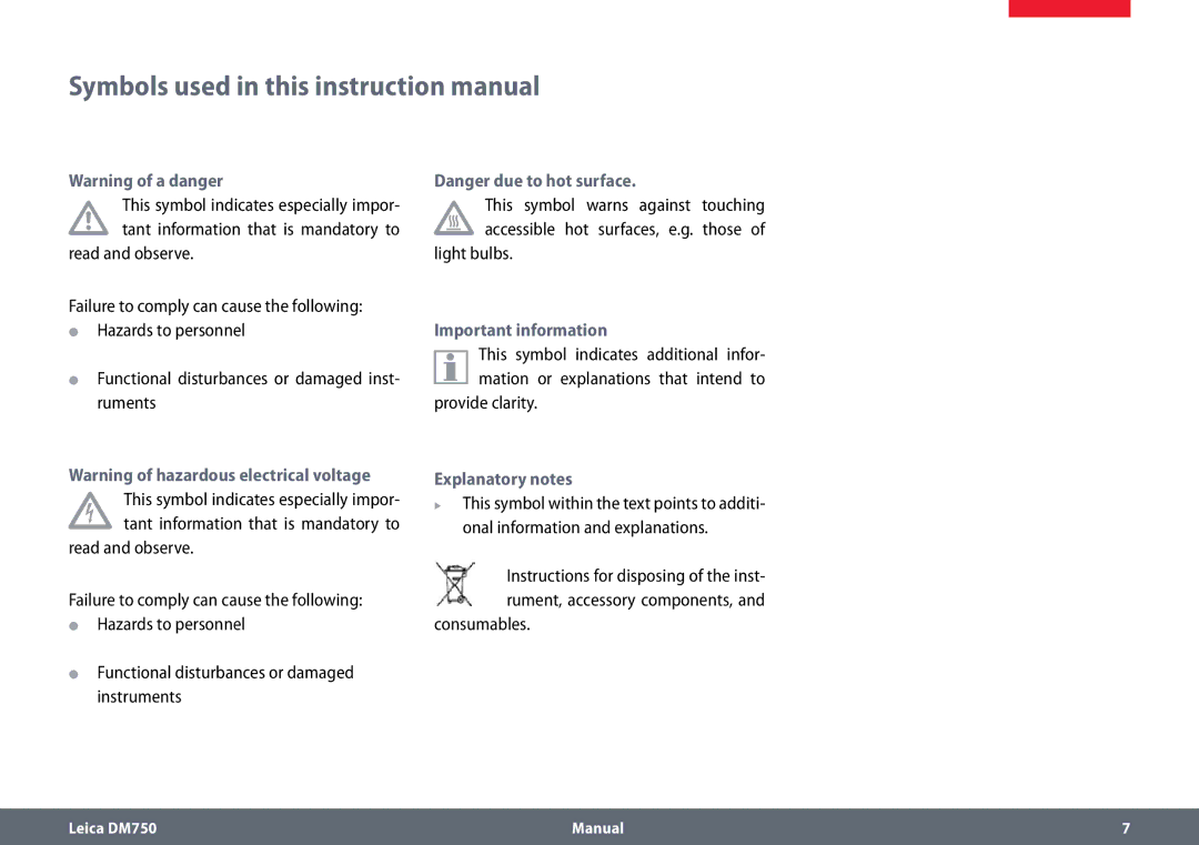 Leica DM750 manual Light bulbs, Important information, Provide clarity, Explanatory notes, Consumables 