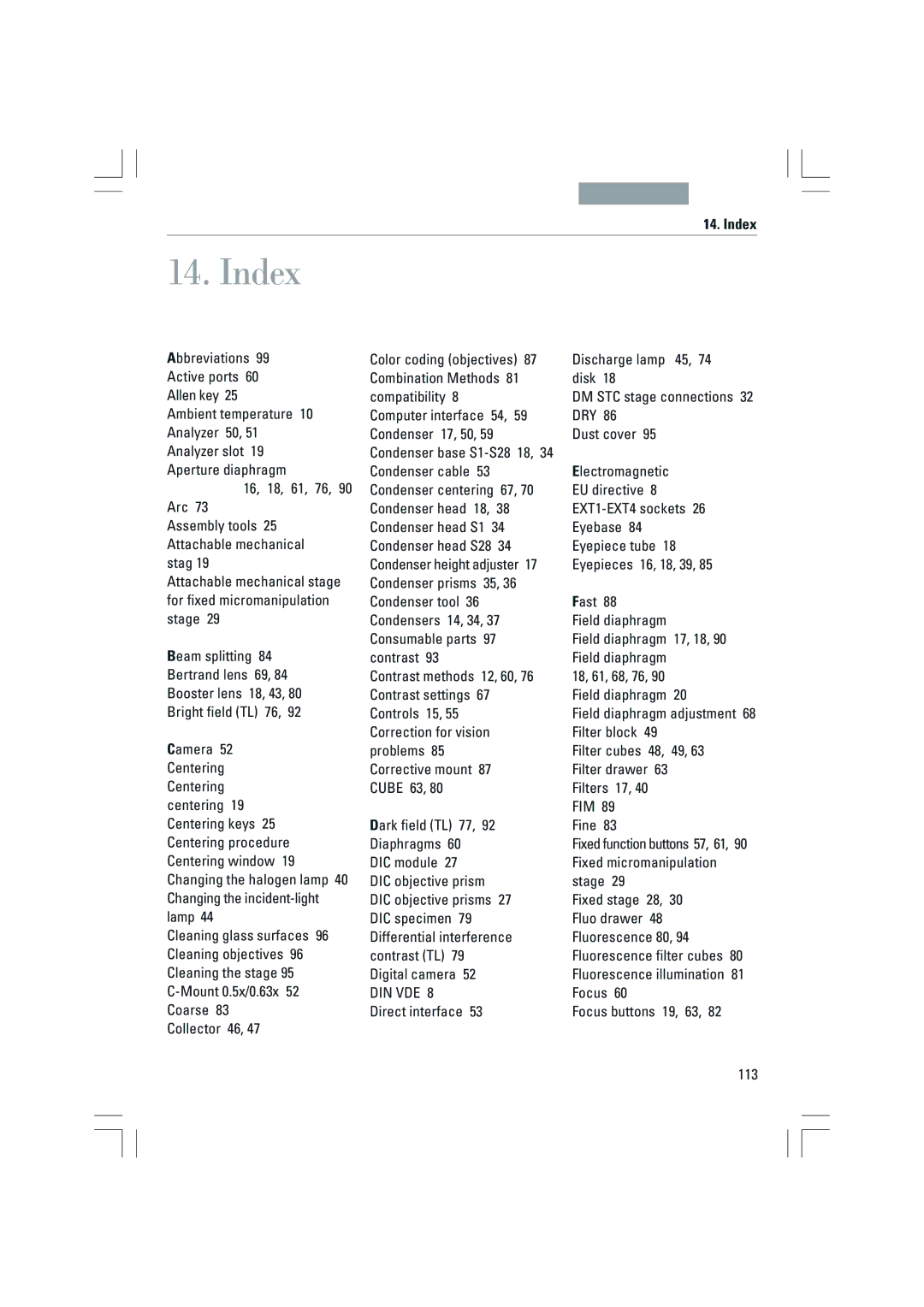 Leica DMI4000B, DMI3000B, DMI6000B manual Index 