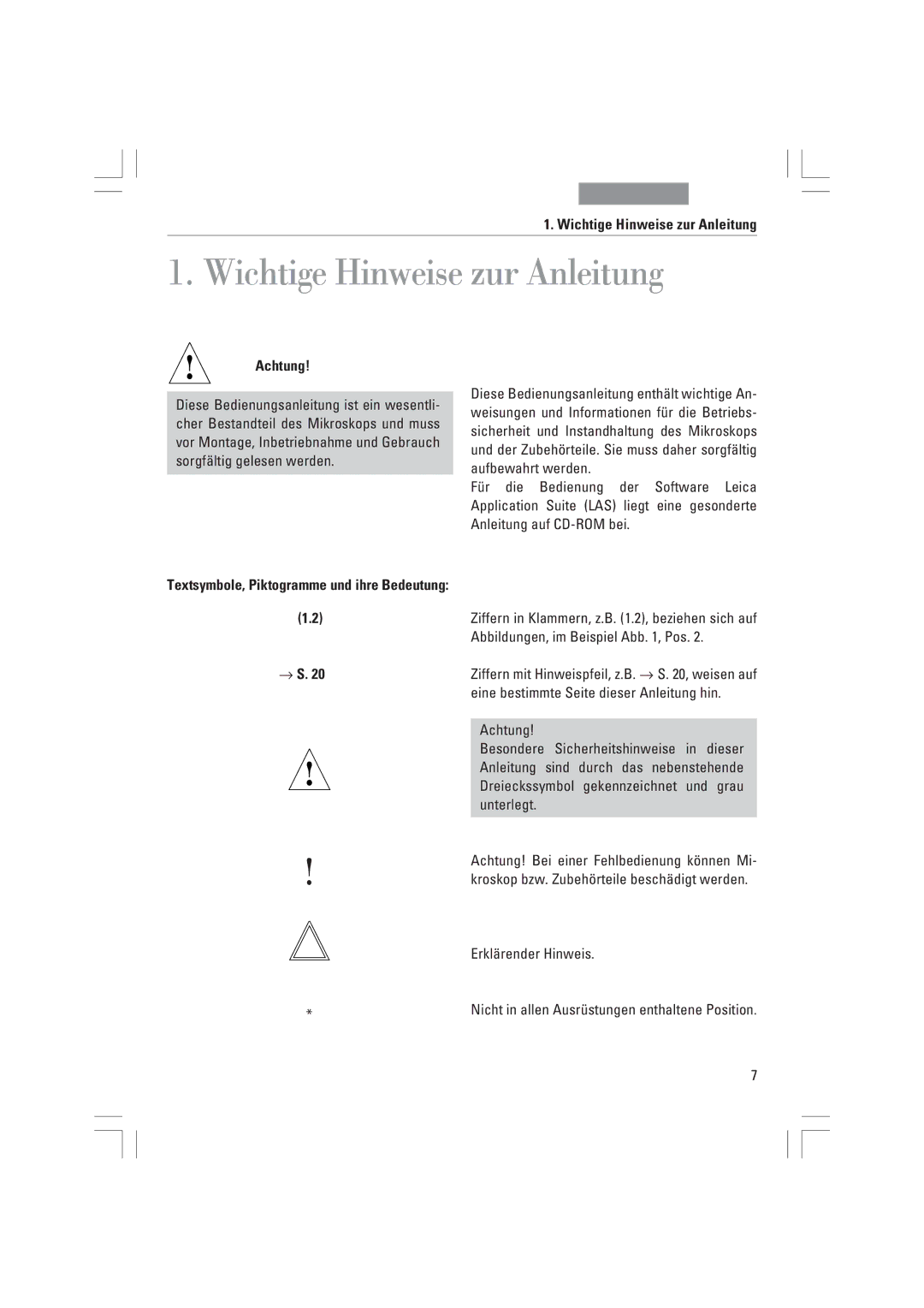 Leica DMI6000B, DMI3000B, DMI4000B manual Wichtige Hinweise zur Anleitung, Achtung, → S, ErklŠrender Hinweis 