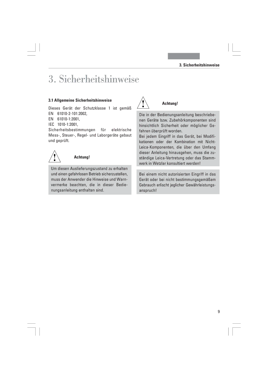 Leica DMI3000B, DMI6000B, DMI4000B manual Allgemeine Sicherheitshinweise 