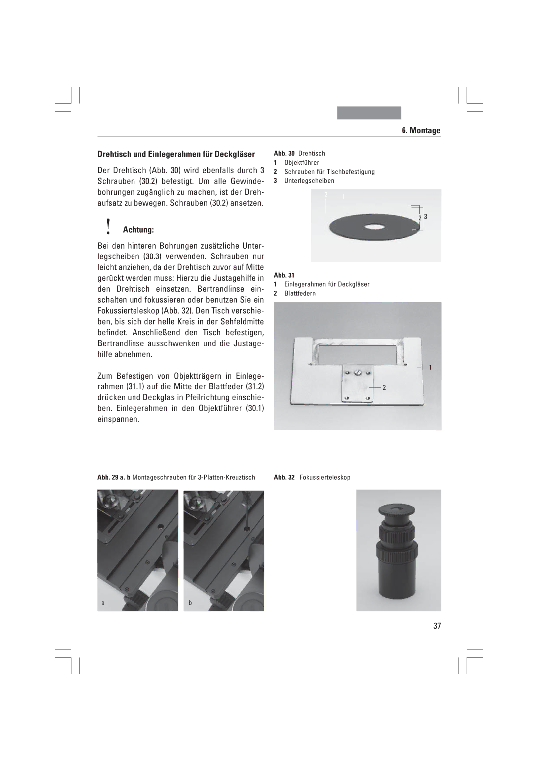 Leica DMI6000B, DMI3000B, DMI4000B manual Drehtisch und Einlegerahmen fŸr DeckglŠser 