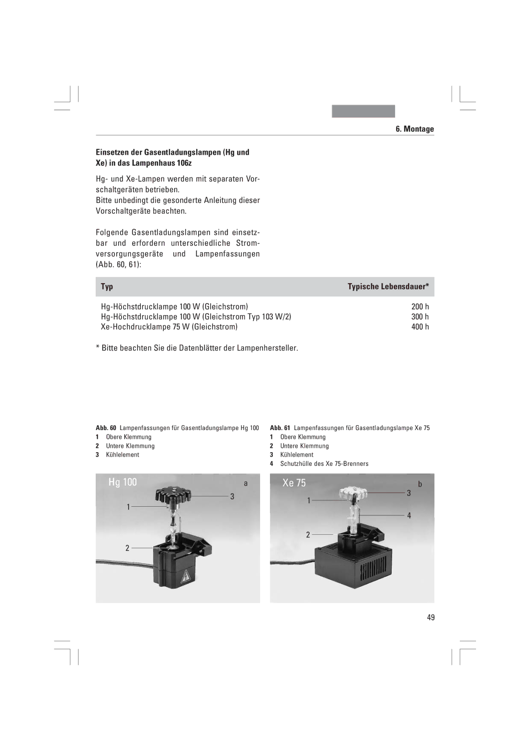 Leica DMI6000B, DMI3000B, DMI4000B manual Hg 100aXe 75b, Typ 