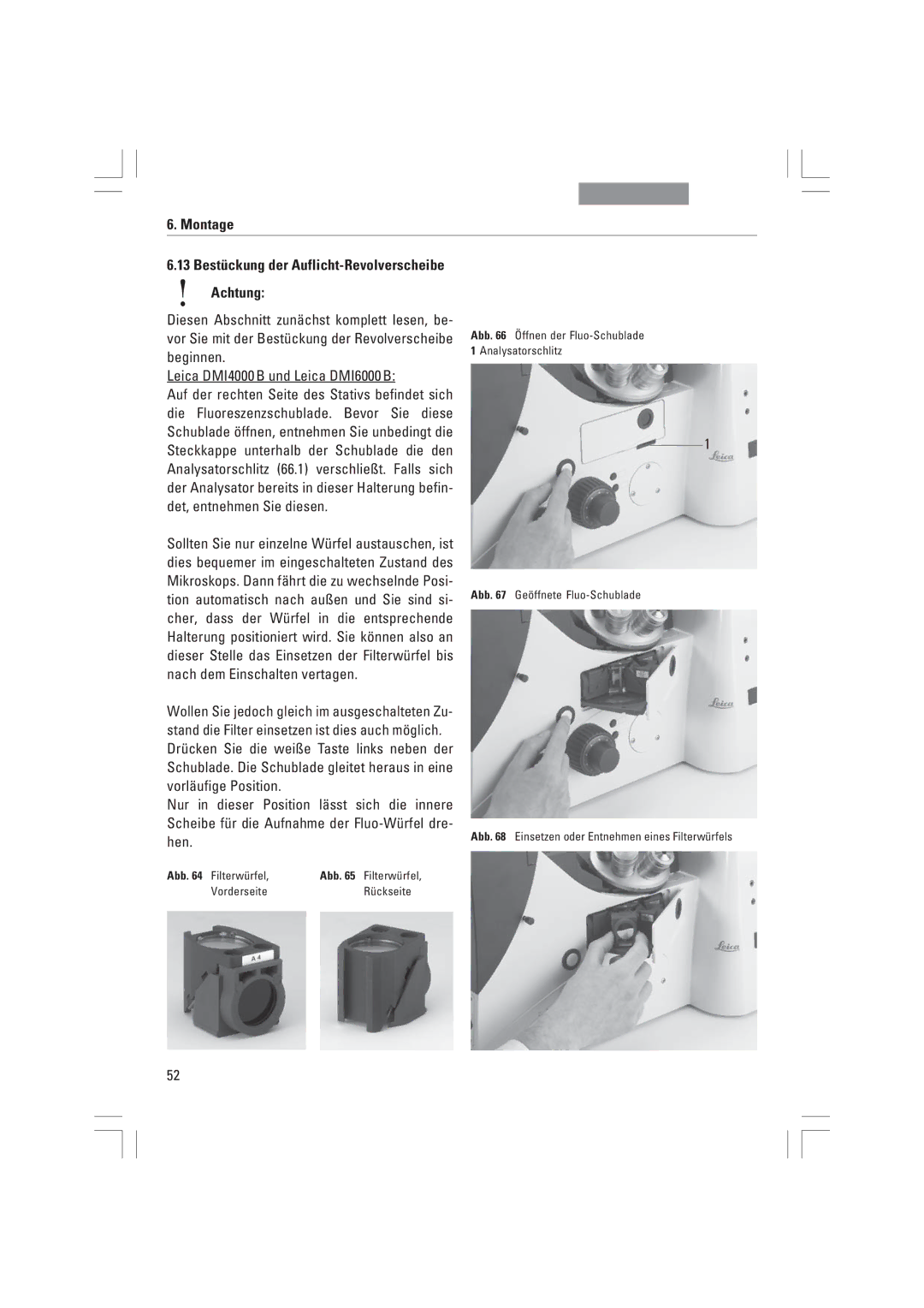 Leica DMI6000B, DMI3000B, DMI4000B manual BestŸckung der Auflicht-Revolverscheibe 