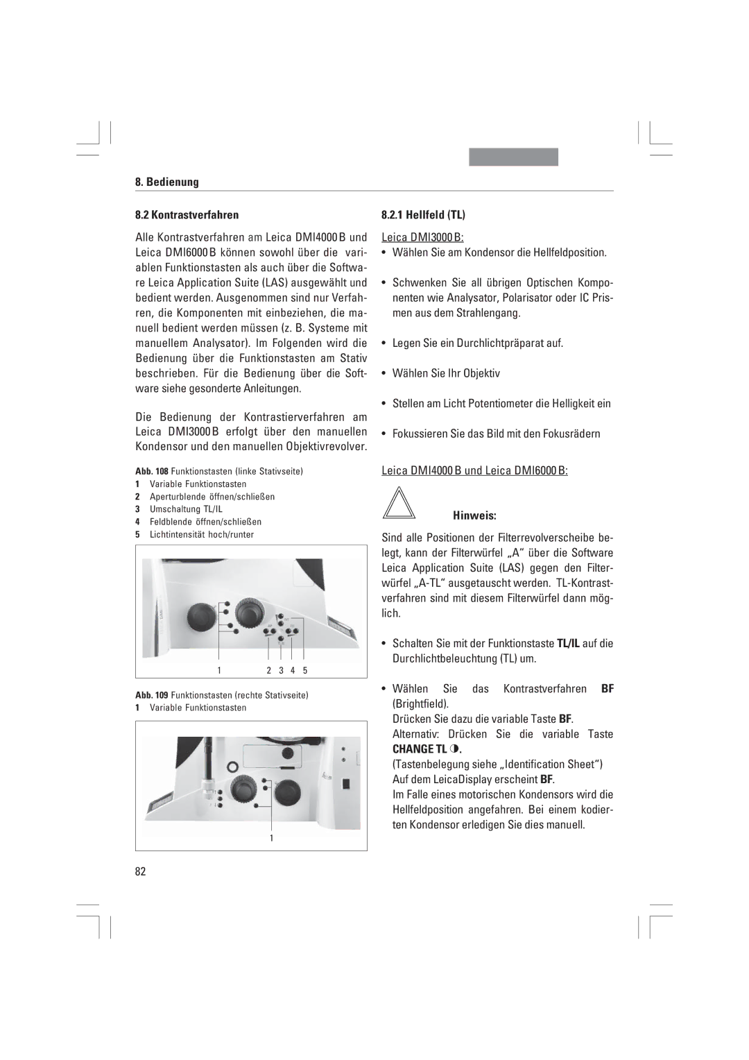 Leica DMI6000B, DMI3000B, DMI4000B manual Bedienung Kontrastverfahren, Hellfeld TL 