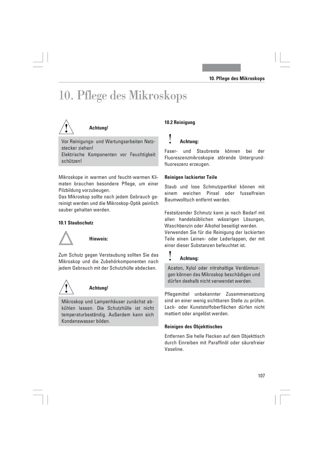 Leica DMI4000B, DMI3000B, DMI6000B manual Pflege des Mikroskops 