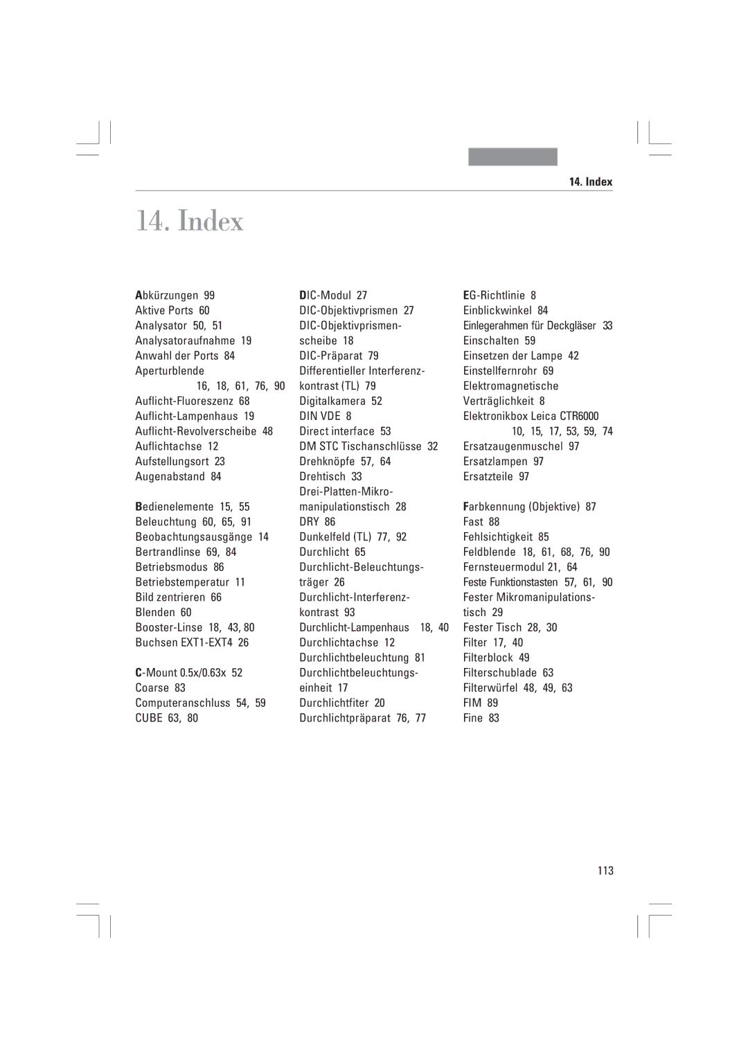 Leica DMI4000B, DMI3000B, DMI6000B manual Index 