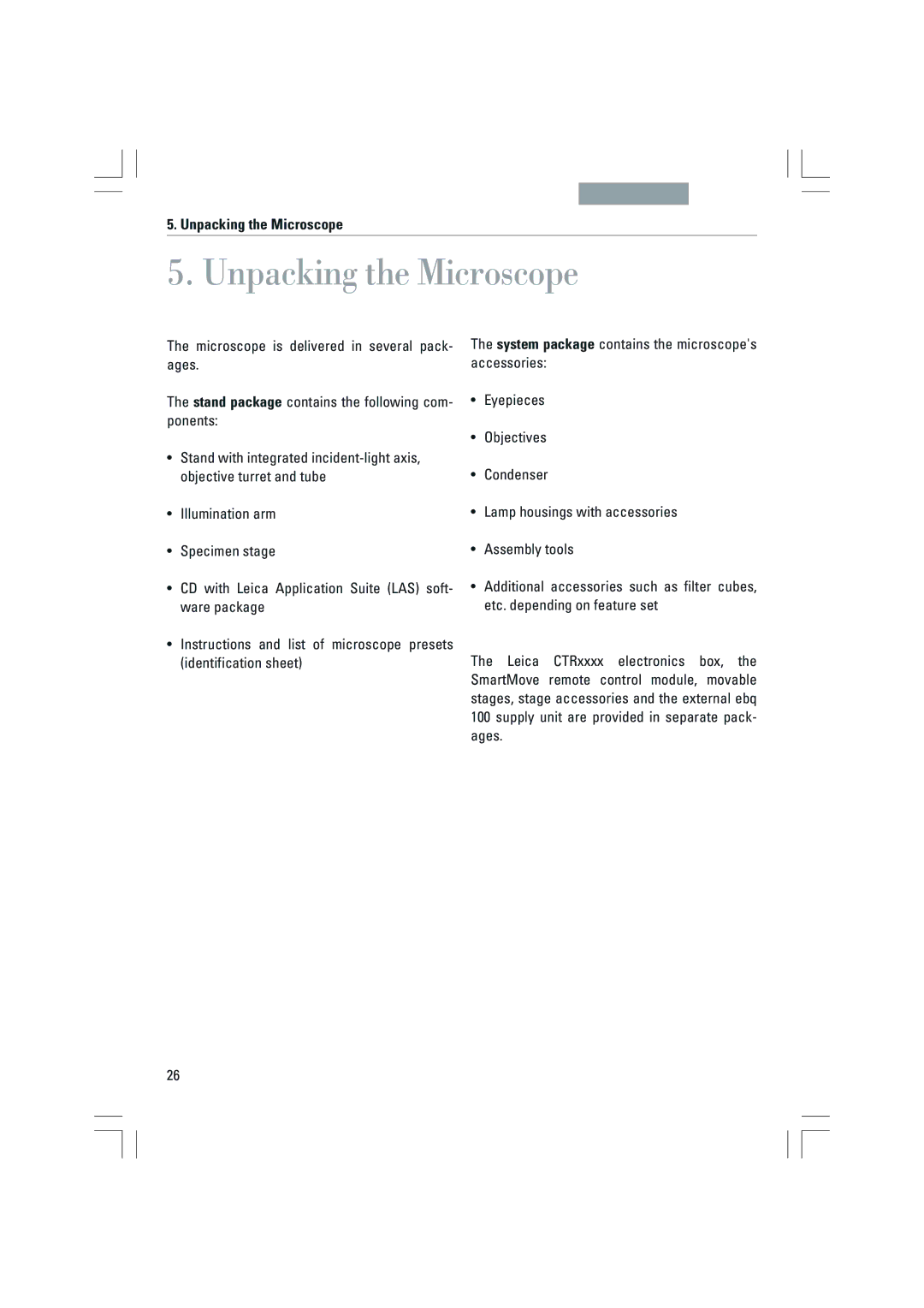 Leica DMI4000B, DMI3000B, DMI6000B manual Unpacking the Microscope 