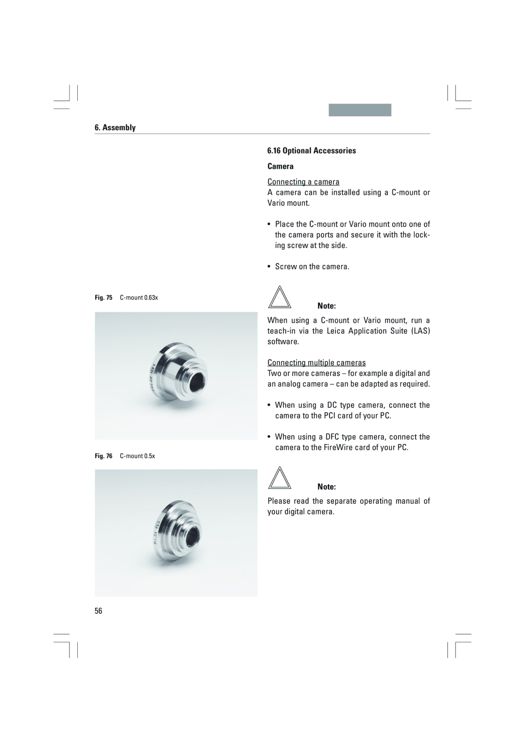 Leica DMI4000B, DMI3000B, DMI6000B manual Assembly Optional Accessories Camera, Mount 