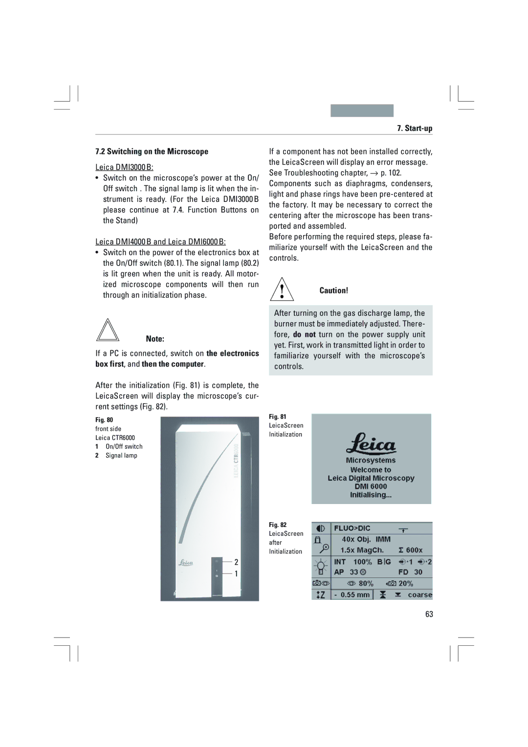 Leica DMI3000B, DMI6000B, DMI4000B manual Start-up Switching on the Microscope 