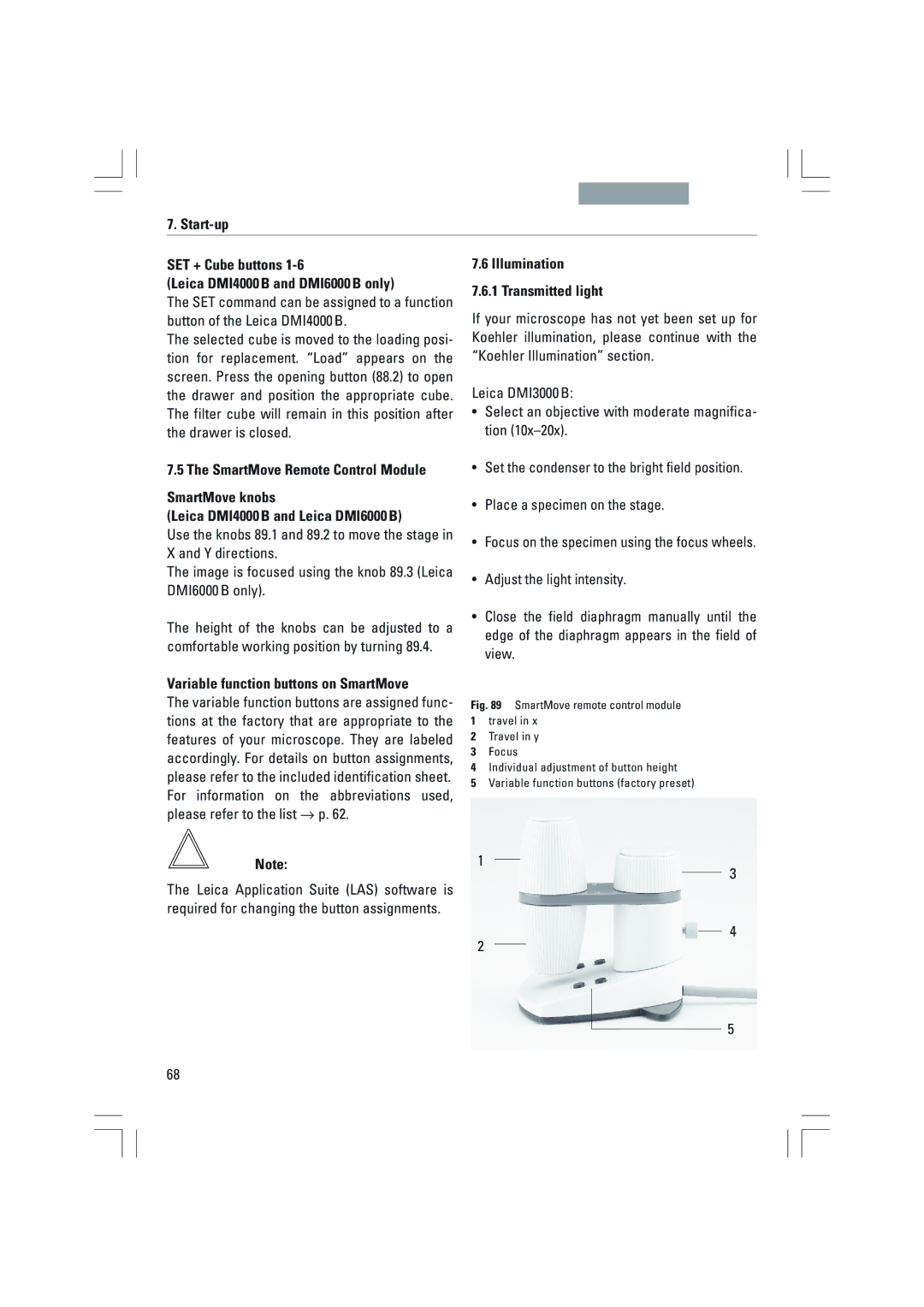 Leica DMI4000B, DMI3000B, DMI6000B manual Variable function buttons on SmartMove 