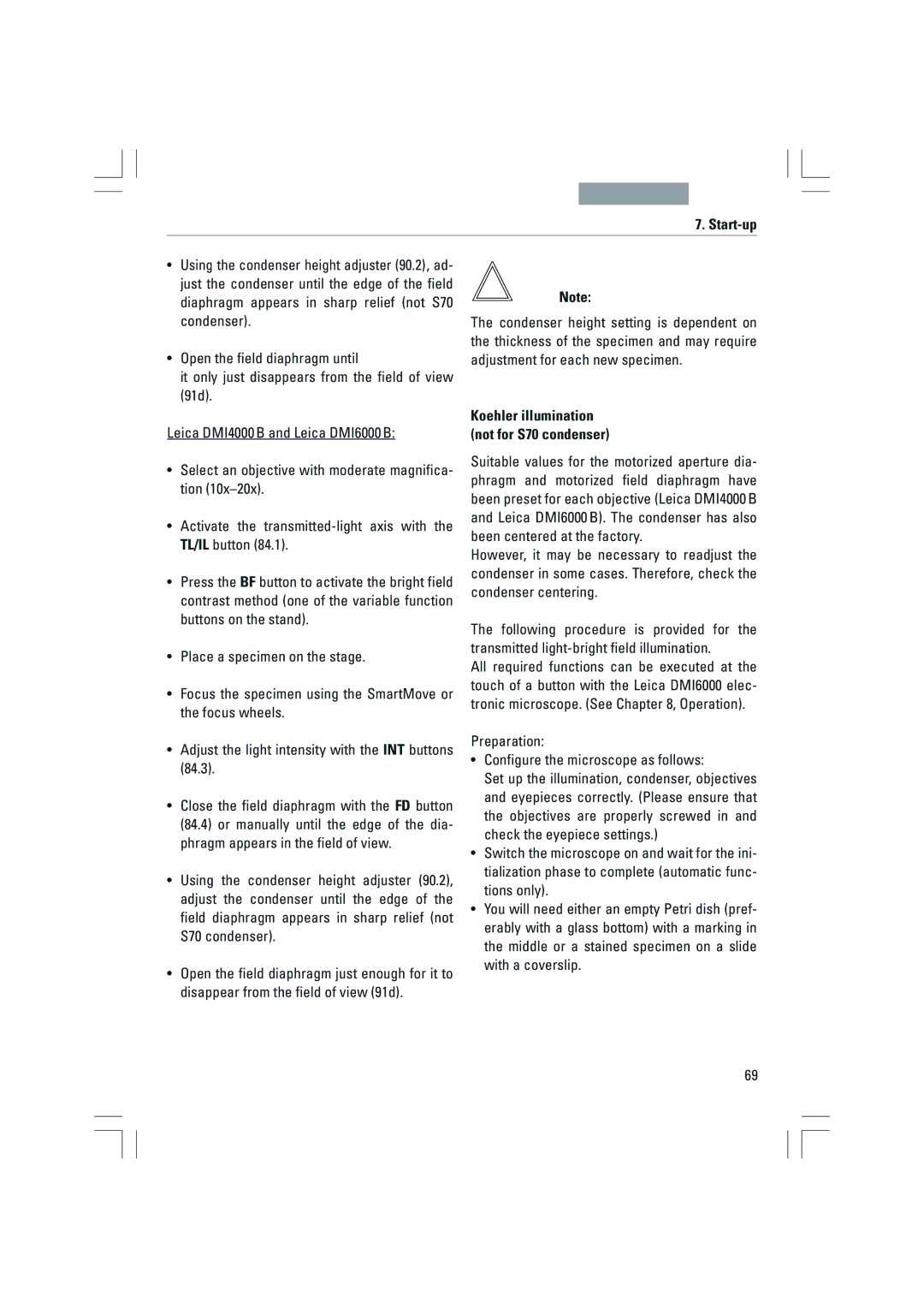 Leica DMI3000B, DMI6000B, DMI4000B manual Preparation ¥ Configure the microscope as follows 