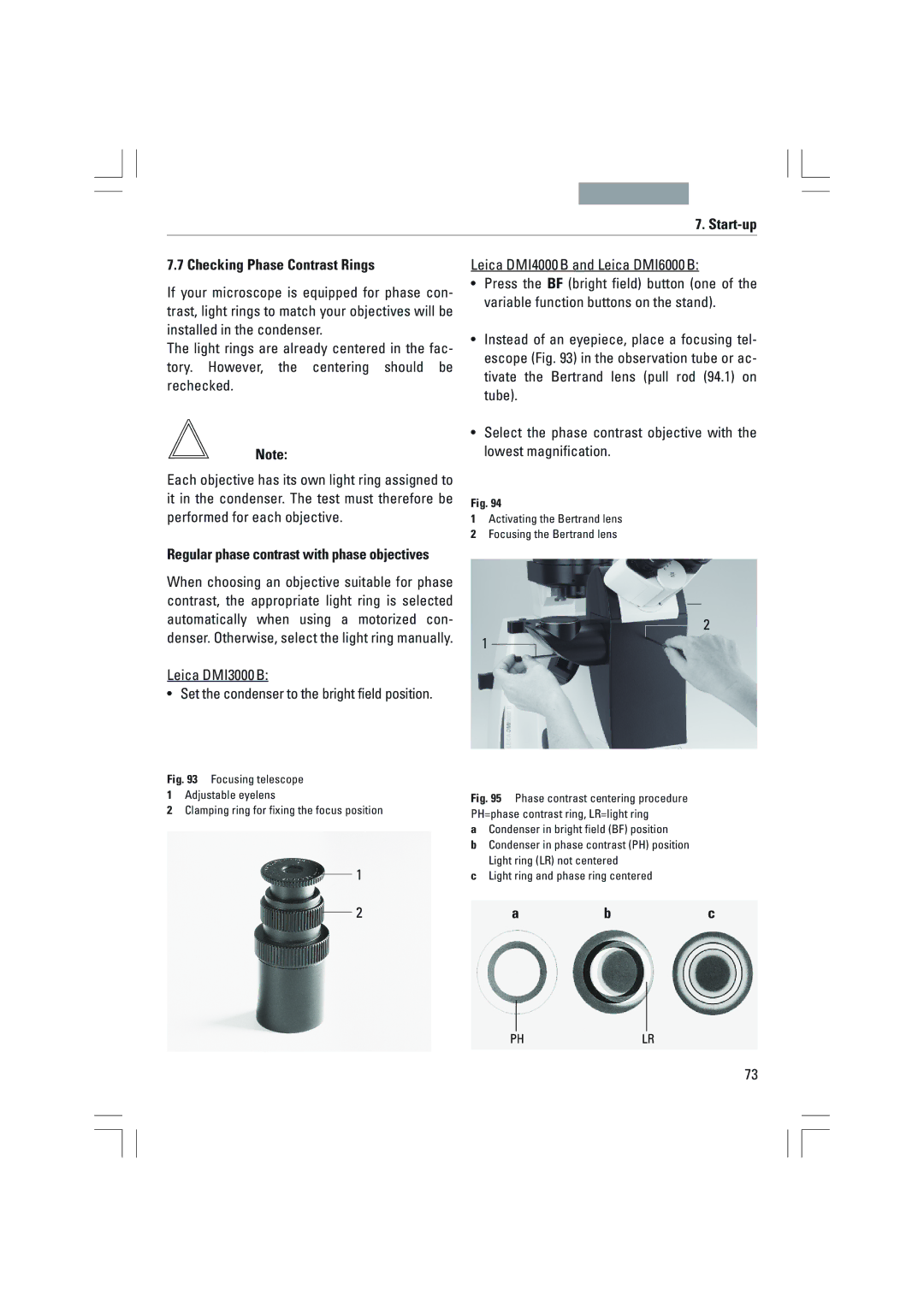 Leica DMI6000B, DMI3000B, DMI4000B Start-up Checking Phase Contrast Rings, Regular phase contrast with phase objectives 