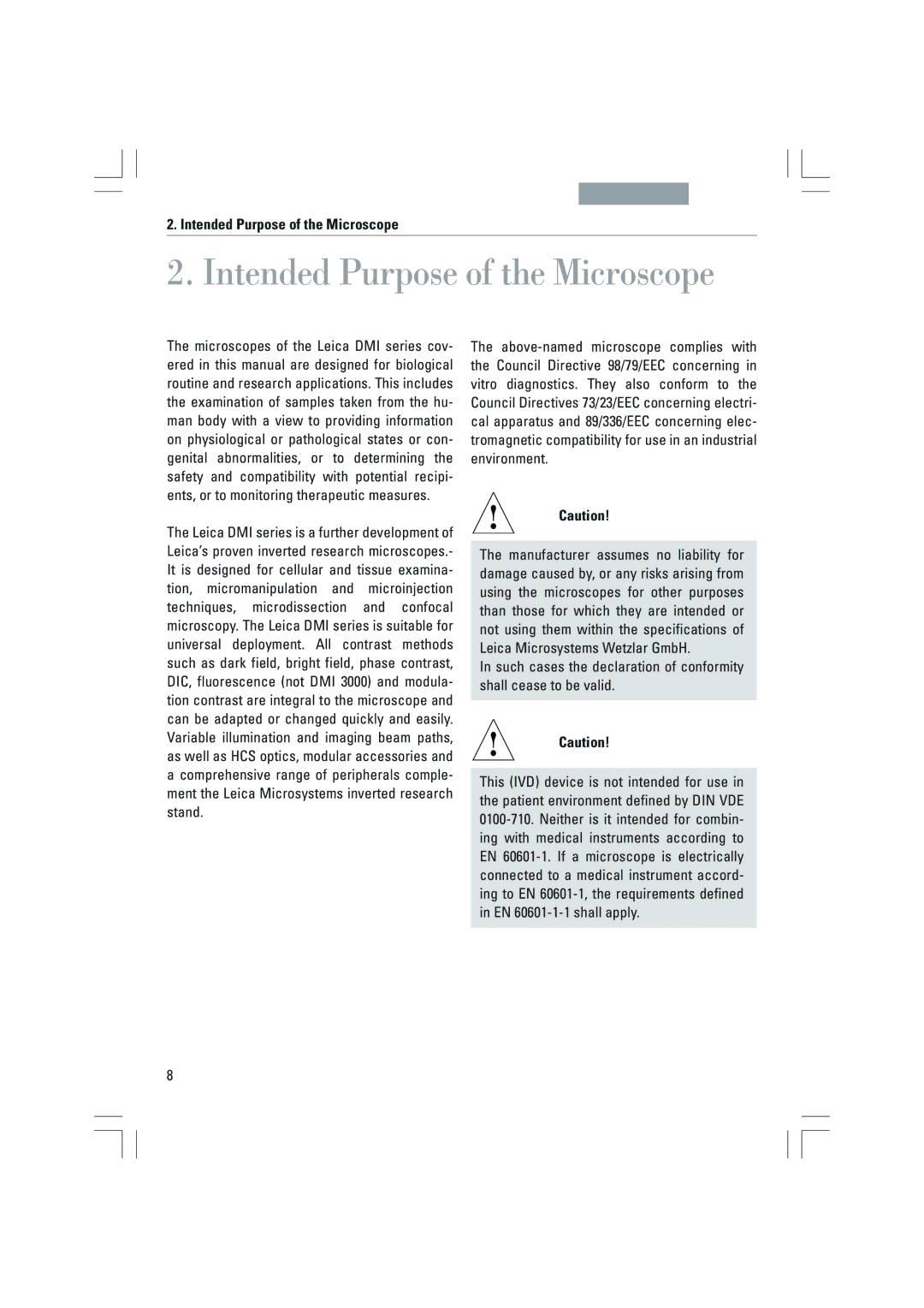 Leica DMI4000B, DMI3000B, DMI6000B manual Intended Purpose of the Microscope 