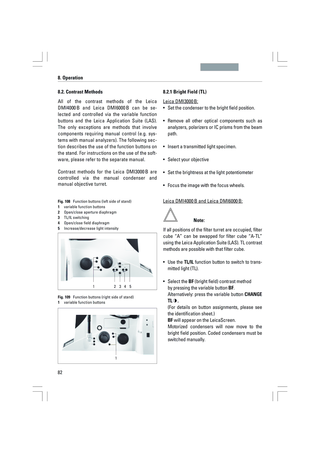 Leica DMI6000B, DMI3000B, DMI4000B manual Operation Contrast Methods, Bright Field TL 