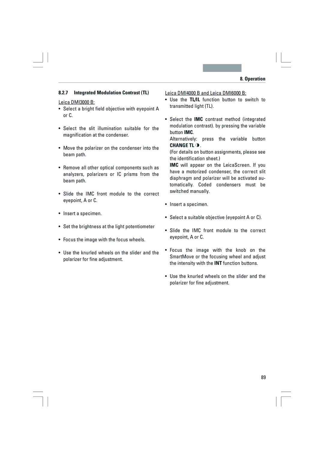 Leica DMI4000B, DMI3000B, DMI6000B manual Integrated Modulation Contrast TL 