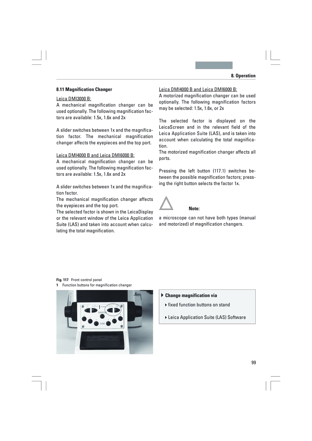 Leica DMI3000B, DMI6000B, DMI4000B manual Magnification Changer 