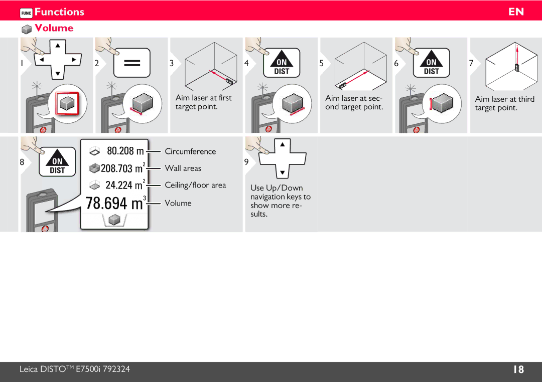 Leica E7500i manual 78.694 m, Volume 