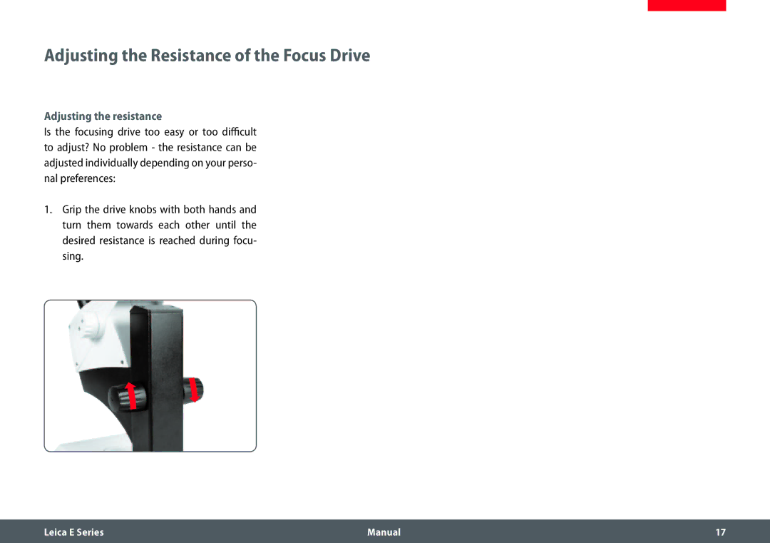 Leica EZ4 HD manual Adjusting the Resistance of the Focus Drive, Adjusting the resistance 