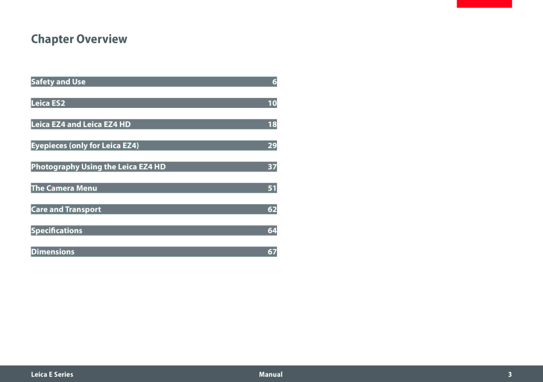 Leica EZ4 HD manual Chapter Overview 