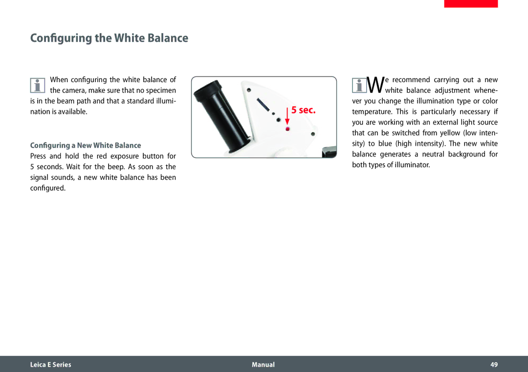 Leica EZ4 HD manual Configuring the White Balance, Nation is available, Configuring a New White Balance 