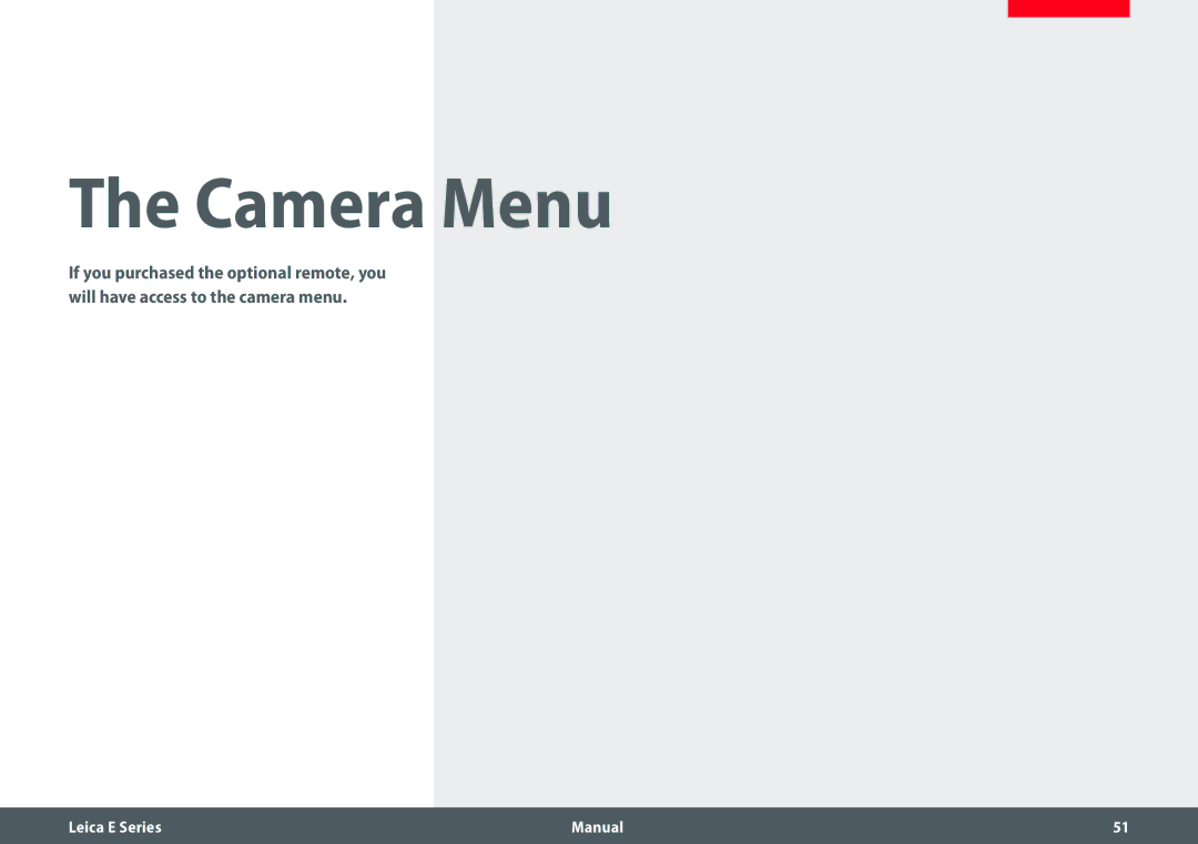 Leica EZ4 HD manual Camera Menu 