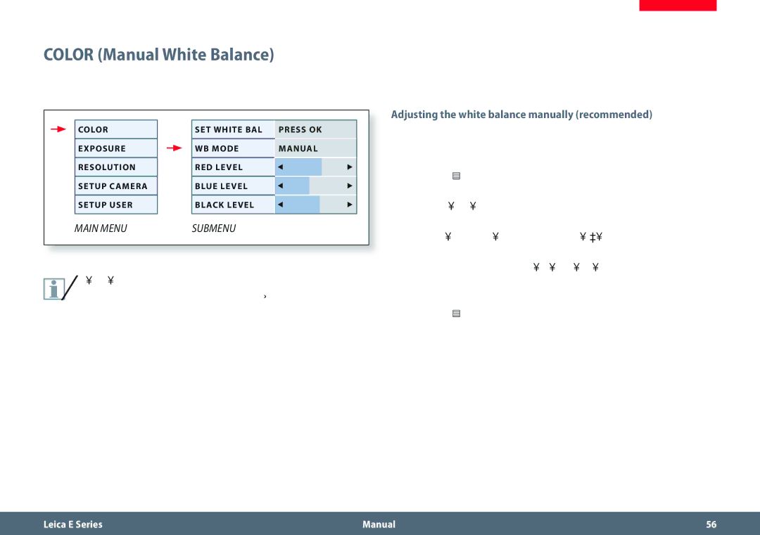 Leica EZ4 HD Color Manual White Balance, Adjusting the white balance manually recommended 