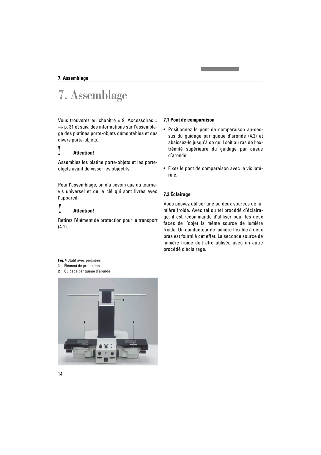 Leica FSC Assemblage, Pont de comparaison, Fixez le pont de comparaison avec la vis laté- rale, Éclairage 