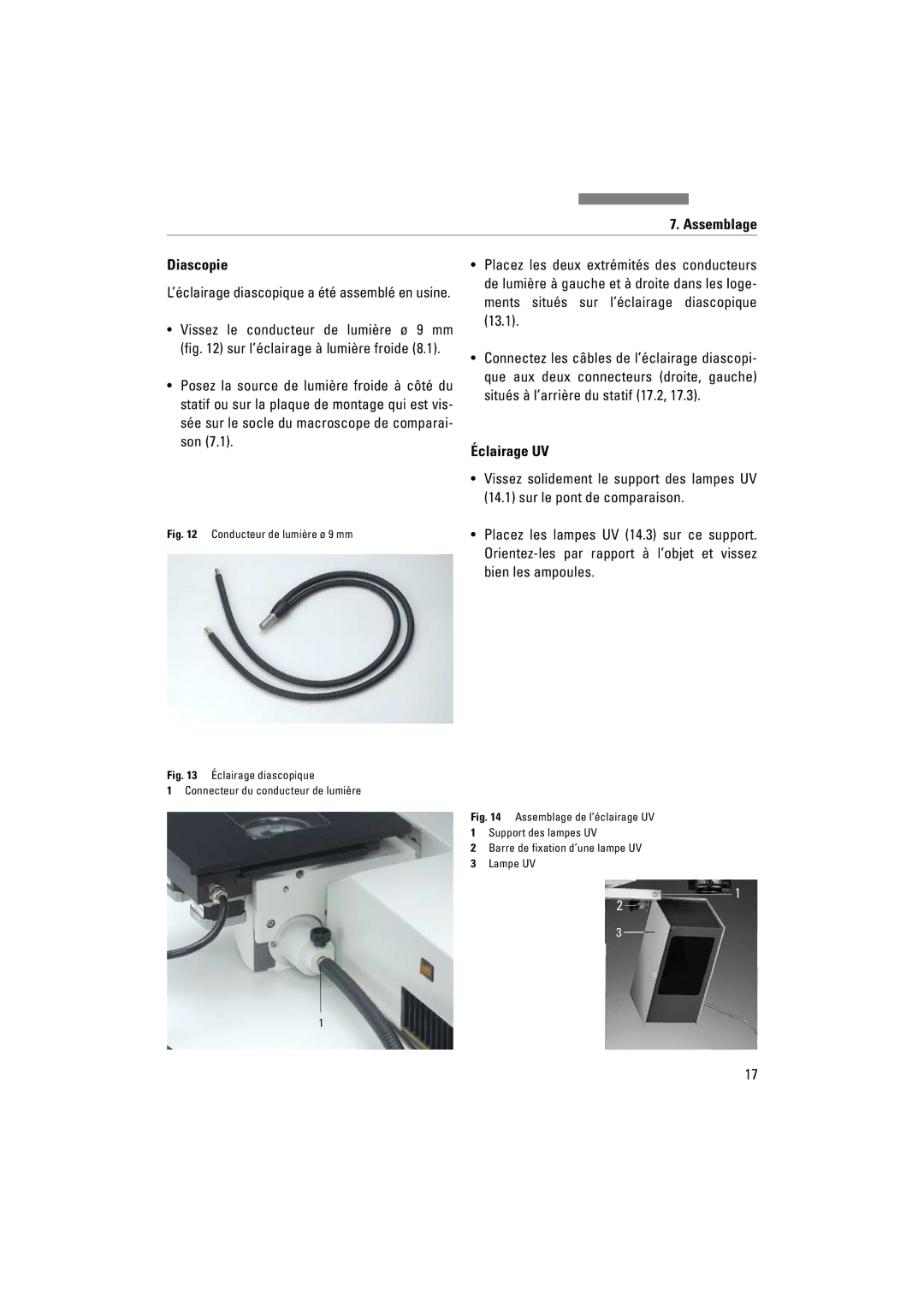 Leica FSC manuel dutilisation Assemblage Diascopie, Éclairage UV 