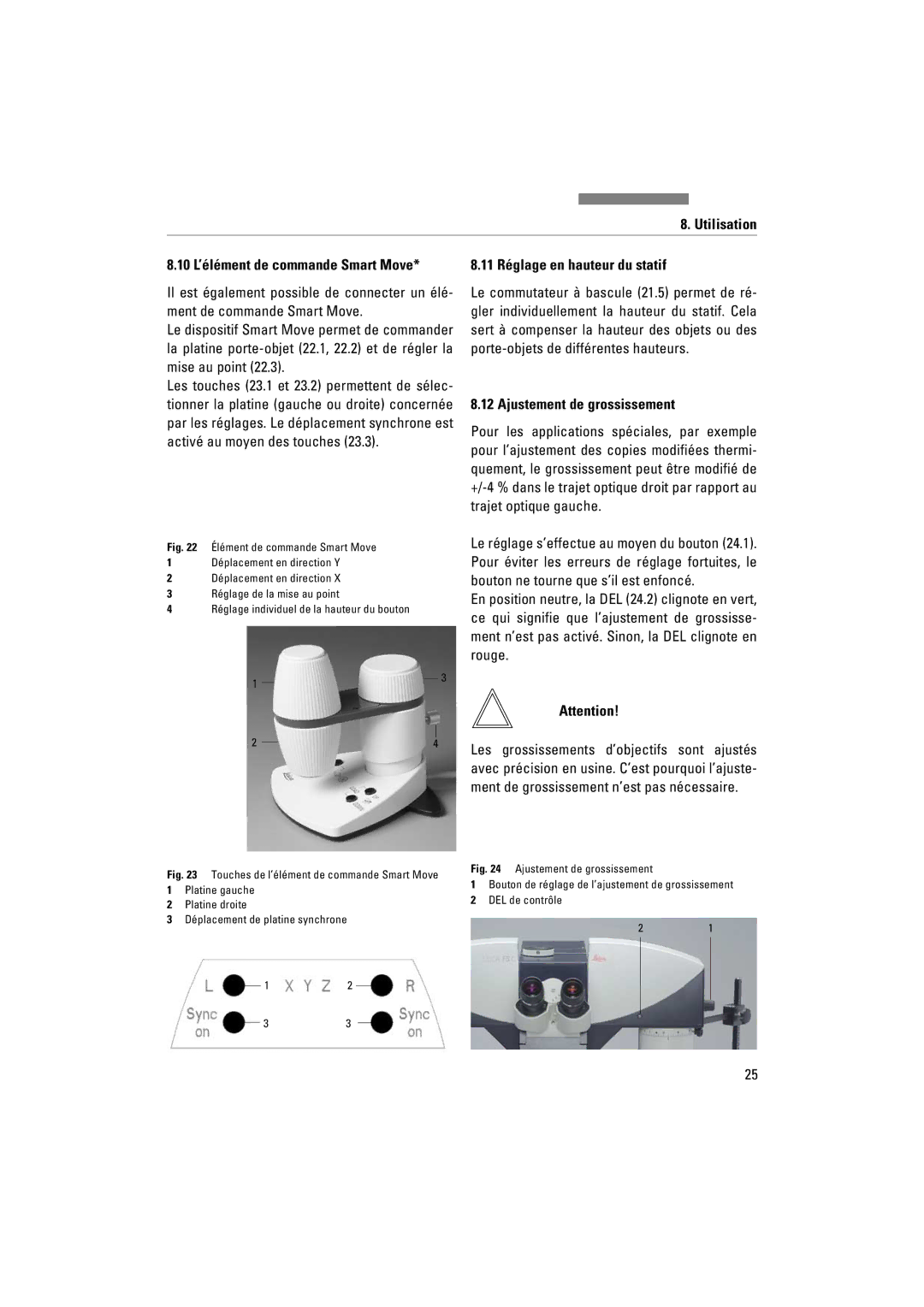 Leica FSC manuel dutilisation 11 Réglage en hauteur du statif, Ajustement de grossissement 