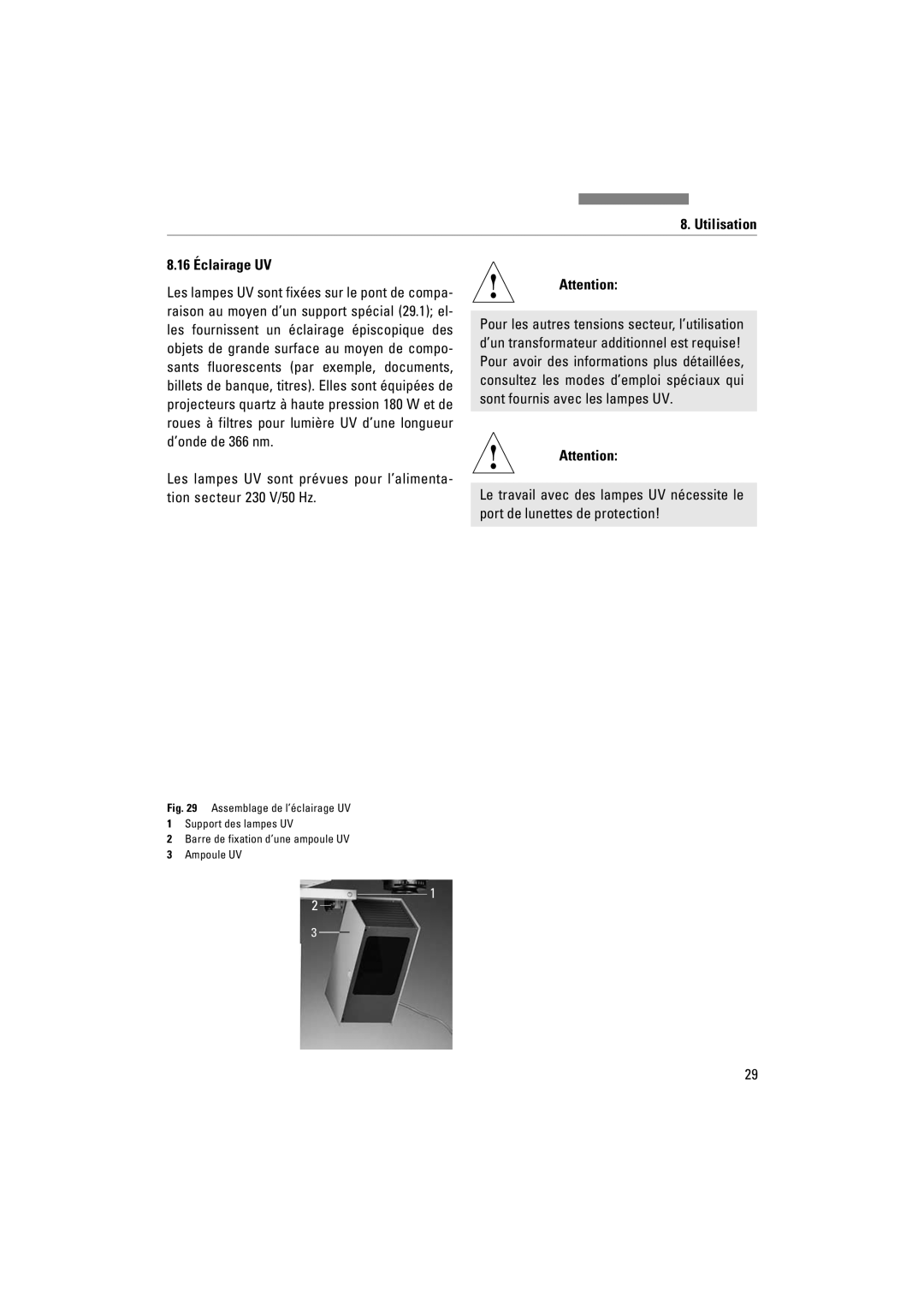 Leica FSC manuel dutilisation Utilisation 16 Éclairage UV 