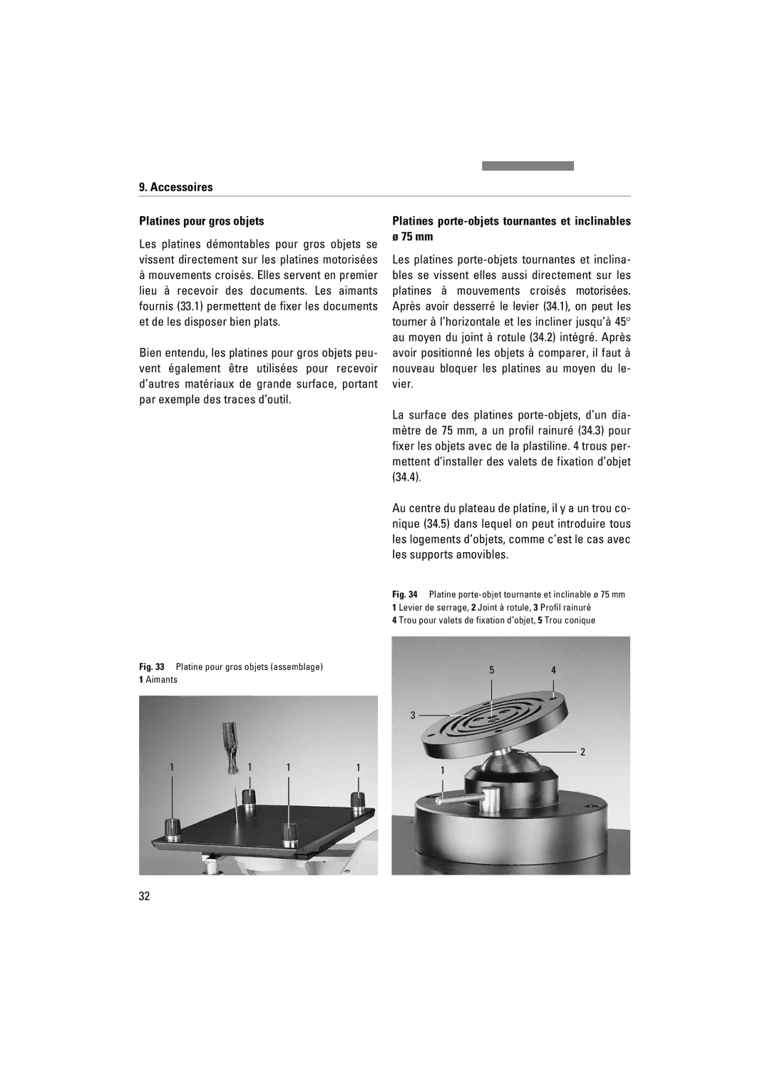 Leica FSC Accessoires Platines pour gros objets, Platines porte-objets tournantes et inclinables ø 75 mm 