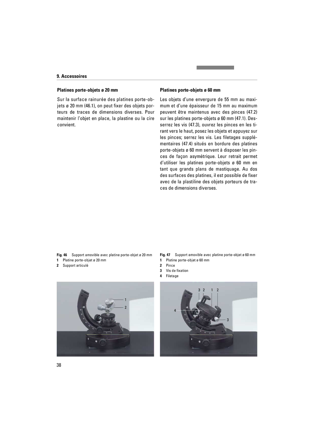 Leica FSC manuel dutilisation Accessoires Platines porte-objets ø 20 mm, Support amovible avec platine porte-objet ø 20 mm 