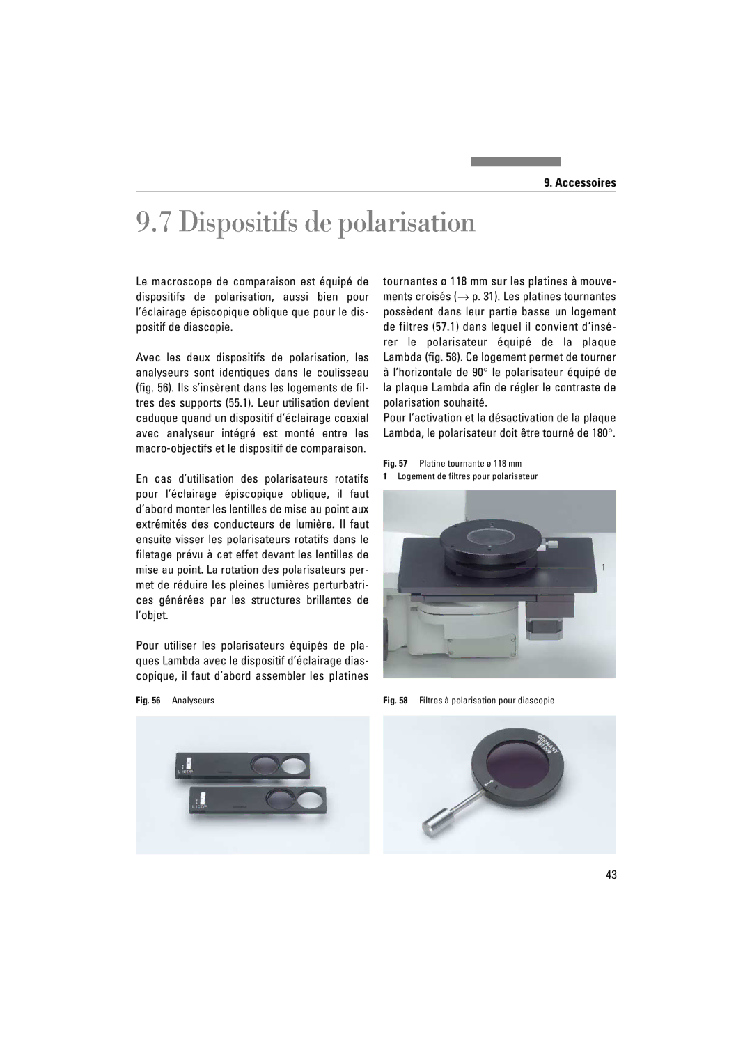 Leica FSC manuel dutilisation Dispositifs de polarisation, Analyseurs 