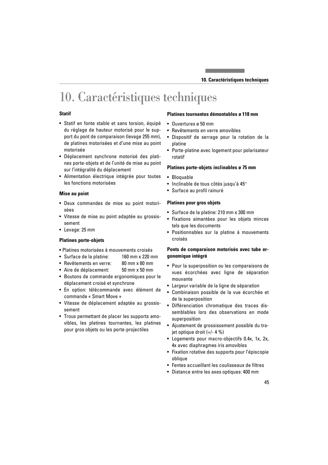 Leica FSC manuel dutilisation Caractéristiques techniques 