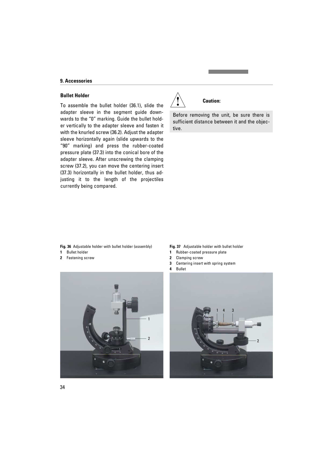 Leica FSC manuel dutilisation Accessories Bullet Holder, Adjustable holder with bullet holder assembly 