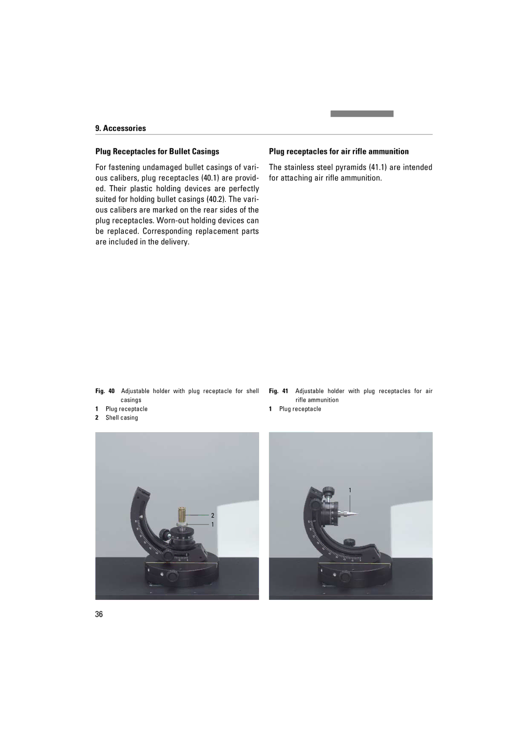 Leica FSC manuel dutilisation Accessories Plug Receptacles for Bullet Casings, Plug receptacles for air rifle ammunition 