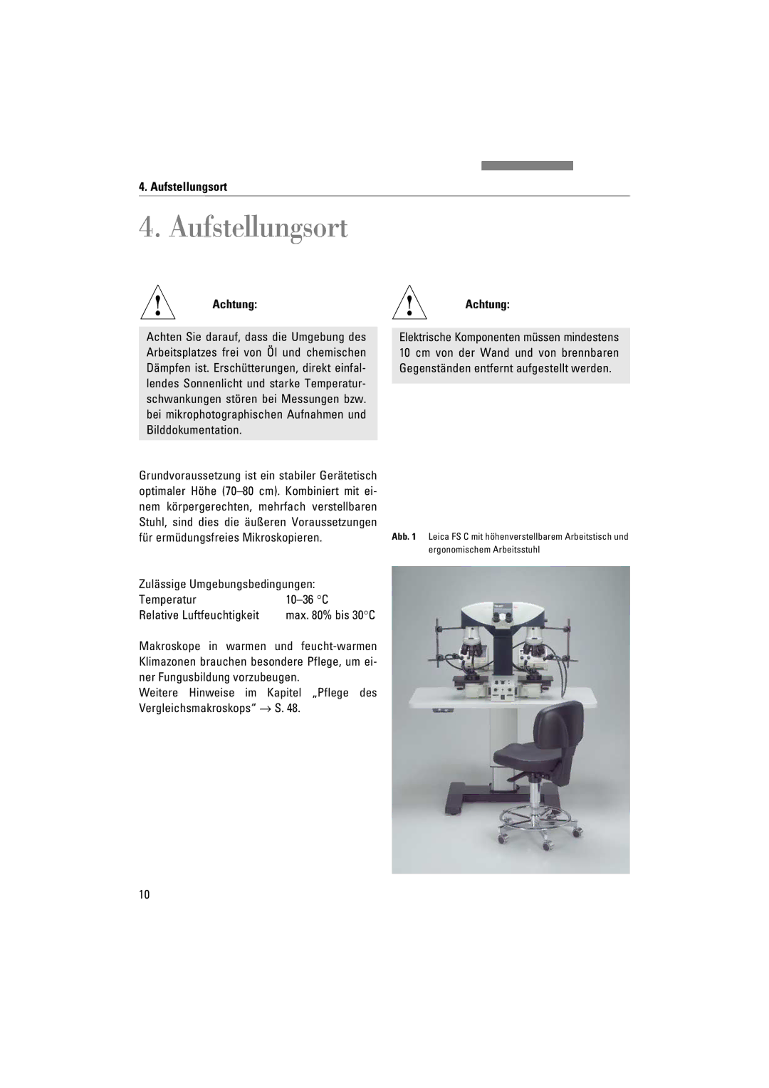 Leica FSC manuel dutilisation Aufstellungsort 