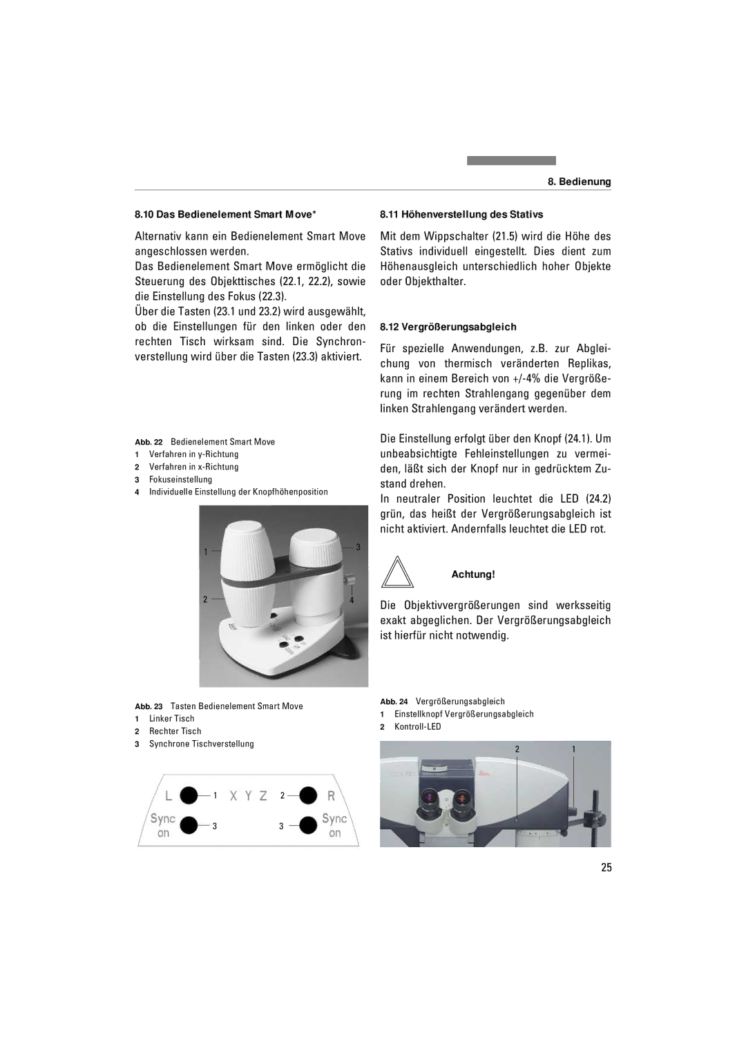 Leica FSC Bedienung Das Bedienelement Smart Move, 11 Höhenverstellung des Stativs, Vergrößerungsabgleich 